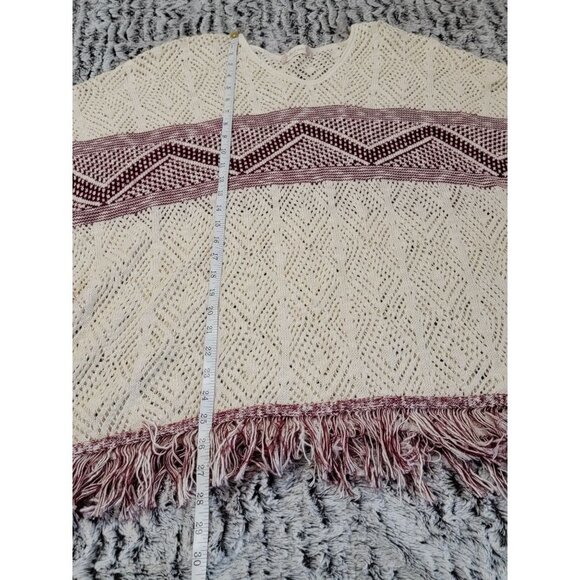 Altar'd State Cable Knit Cozy poncho Cream/Burgundy SZ S/M - Picture 3 of 5